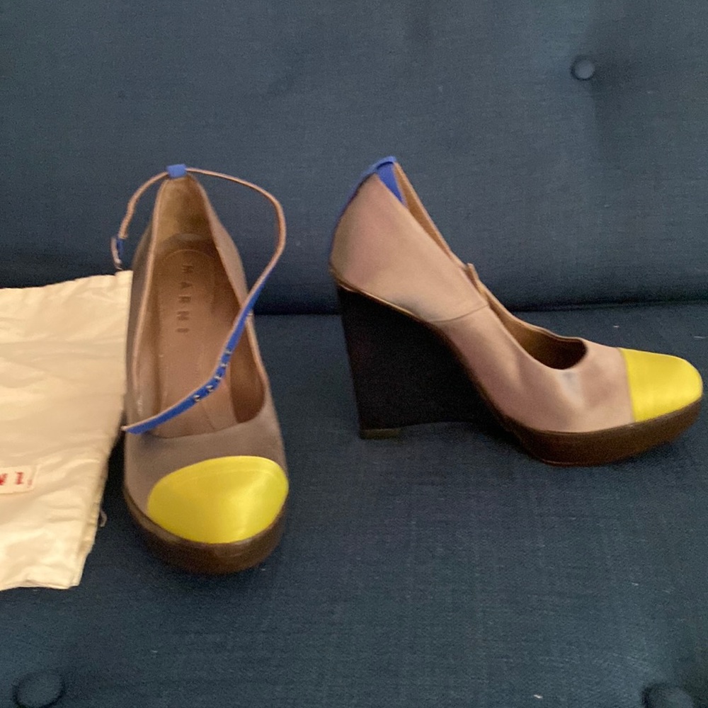 Satin Marni Wedges. perfect for wedding season or for fun pop of color